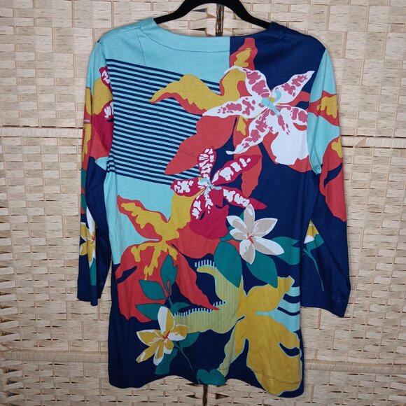 Two Chico's Tops Tropical Long 3/4 Sleeve Pima Cotton Modal Blends 12 - Picture 10 of 13